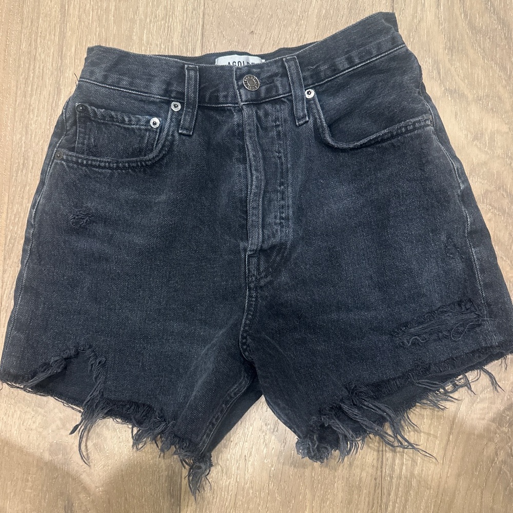 Agolde Black Riley Denim Cut Off Shorts Size 25